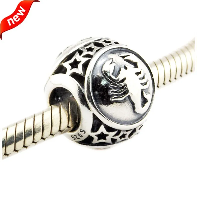

925 Silver Jewelry Beads DIY Fits Pandora Bracelets Charms Scorpio Star Sign Silver Charm Beads for Jewelry Making Women Gift