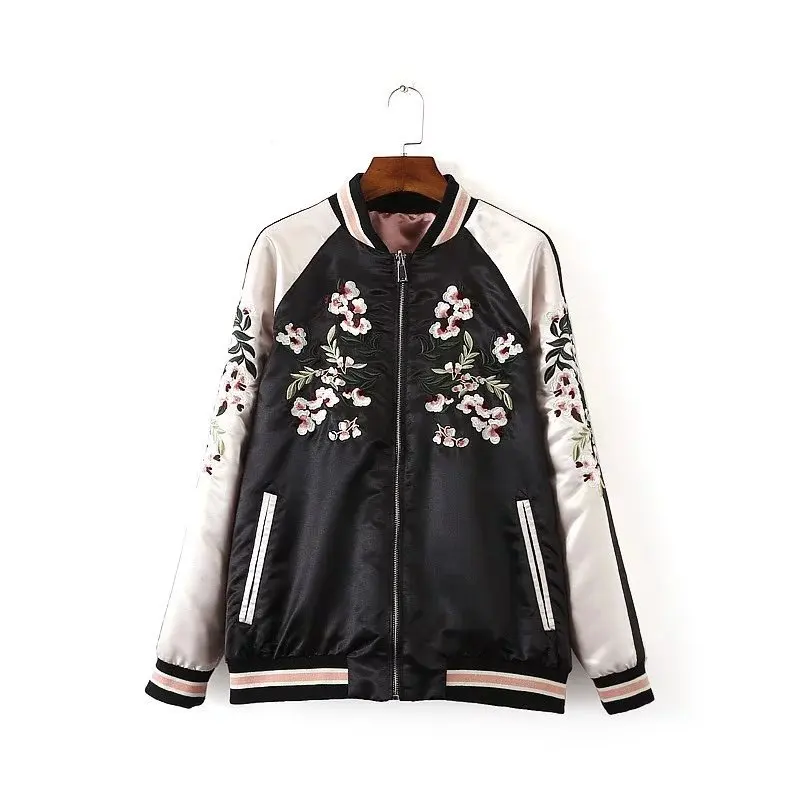 price reduction  Floral Embroidery women jacket Autumn winter 2018 Harajuku Pilot Jacket On Both Sides Casual Baseba