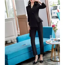 Двубортный Блейзер и брюки OL Стиль 2 костюм комплект для женщин Slim Fit Брюки Костюмы офисные костюмы для женщин Работа брючный костюм большой