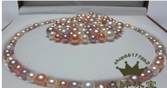 

9-10mm freshwater round multicolor pearl necklace 48inch 925s