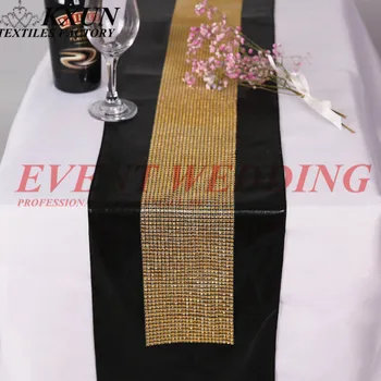 

250cm Long Bronzing Metallic Table Runner With Diamond Mesh Rhinestone Table Runners For Wedding Event Tablecloth Decoration