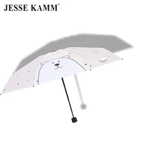 JESSE KAMM Зонт с защитой от УФ-лучей для женщин и девочек, складной зонт с пятью 8 стекловолокнами с черным покрытием, портативный милый маленький Зонт с медведем