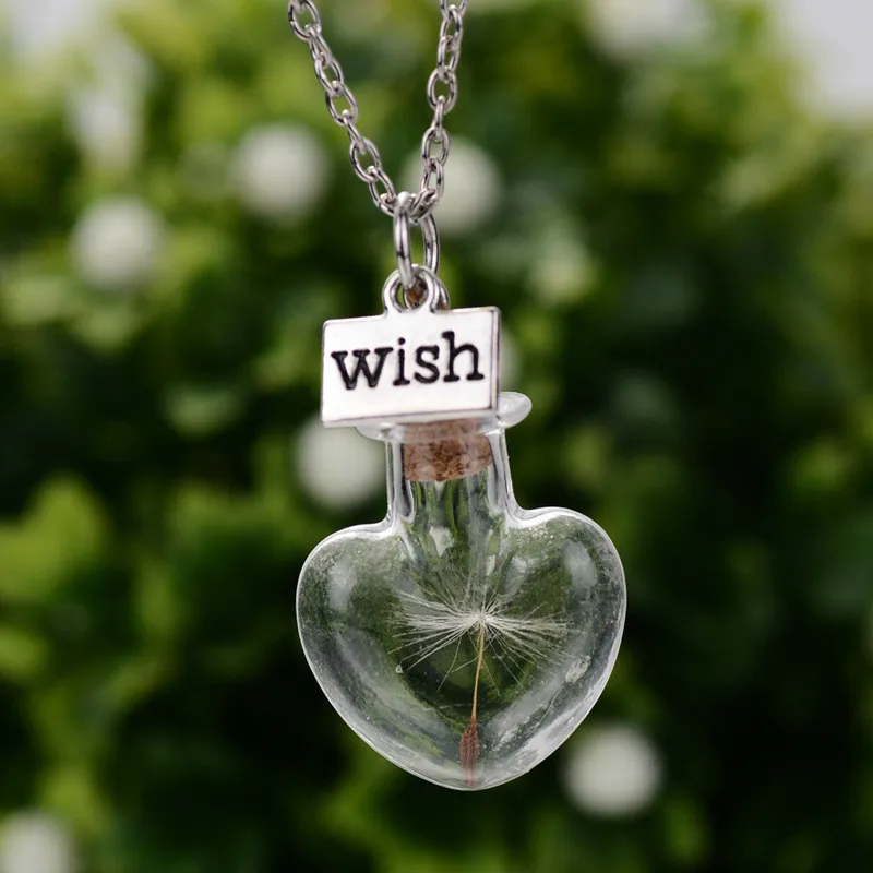 

Creative Natural Dry Dandelion Women Necklace Heart/Flower/Square Glass Necklace Girls Drifting Bottle Lively Pendent Necklaces