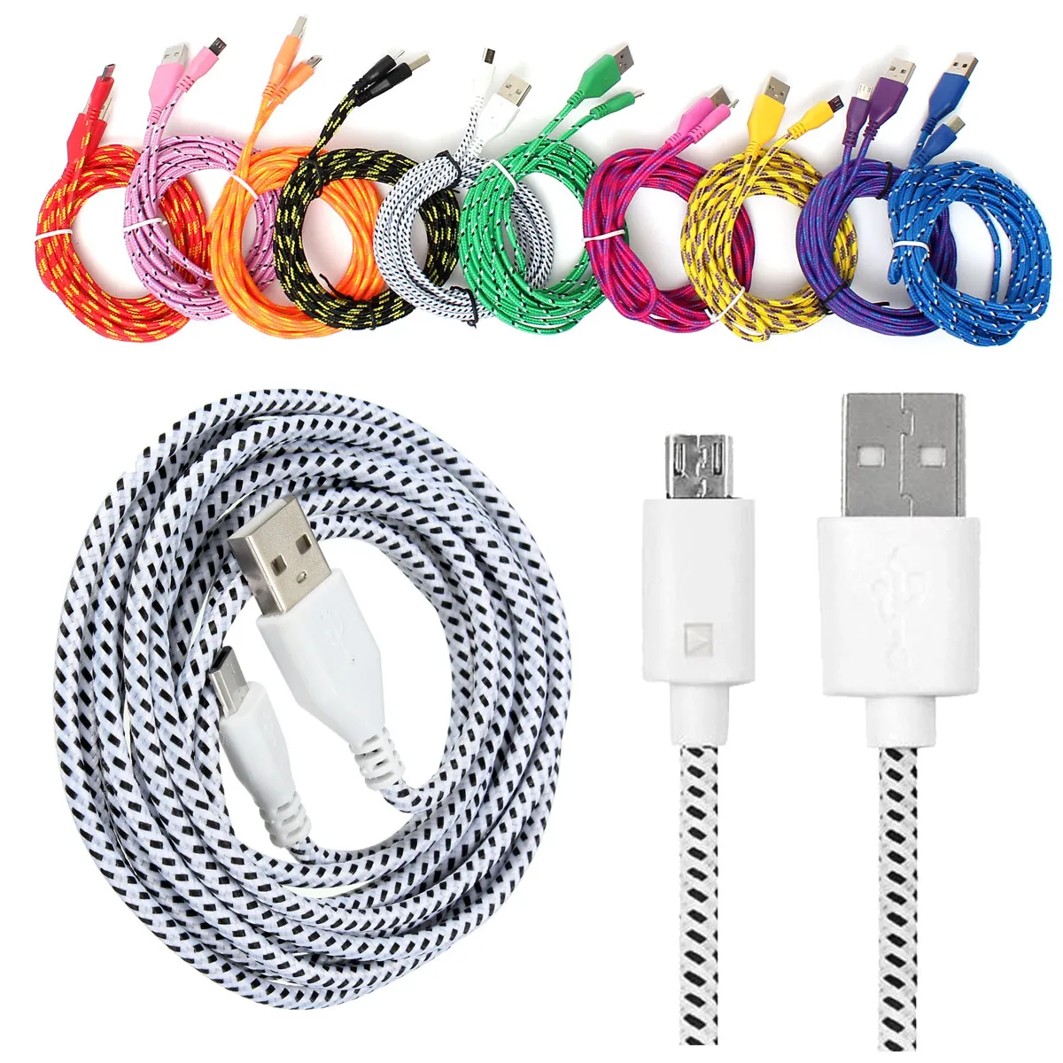 

3Meter Micro USB Strong Round Braided Data Sync Charger Cable For Tablet Cell Phone for Android mobile phone