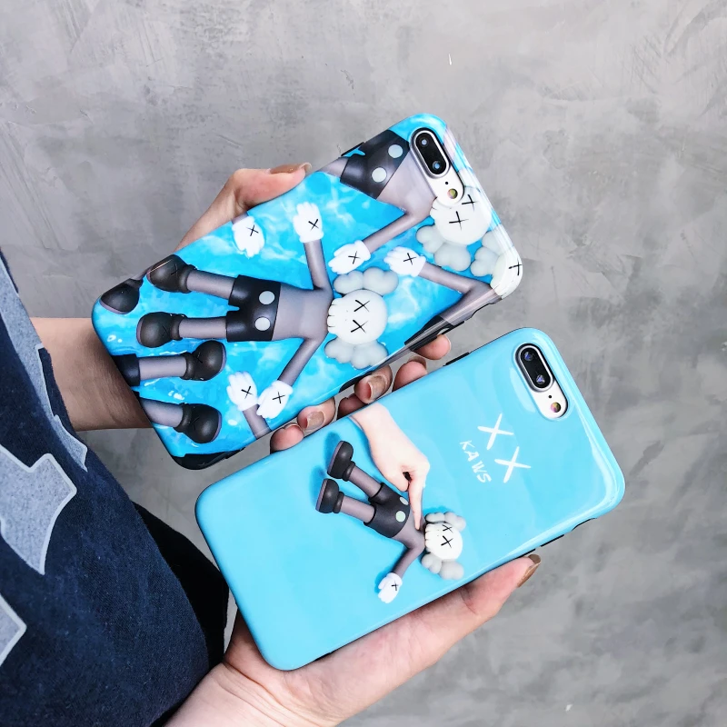 

Fashion Glossy XX Kaws Cute Cartoon Toy Bear Case For iPhone 8 7 6 6S Plus X XS Max XR lovely sky blue Soft TPU Phone Cover Capa