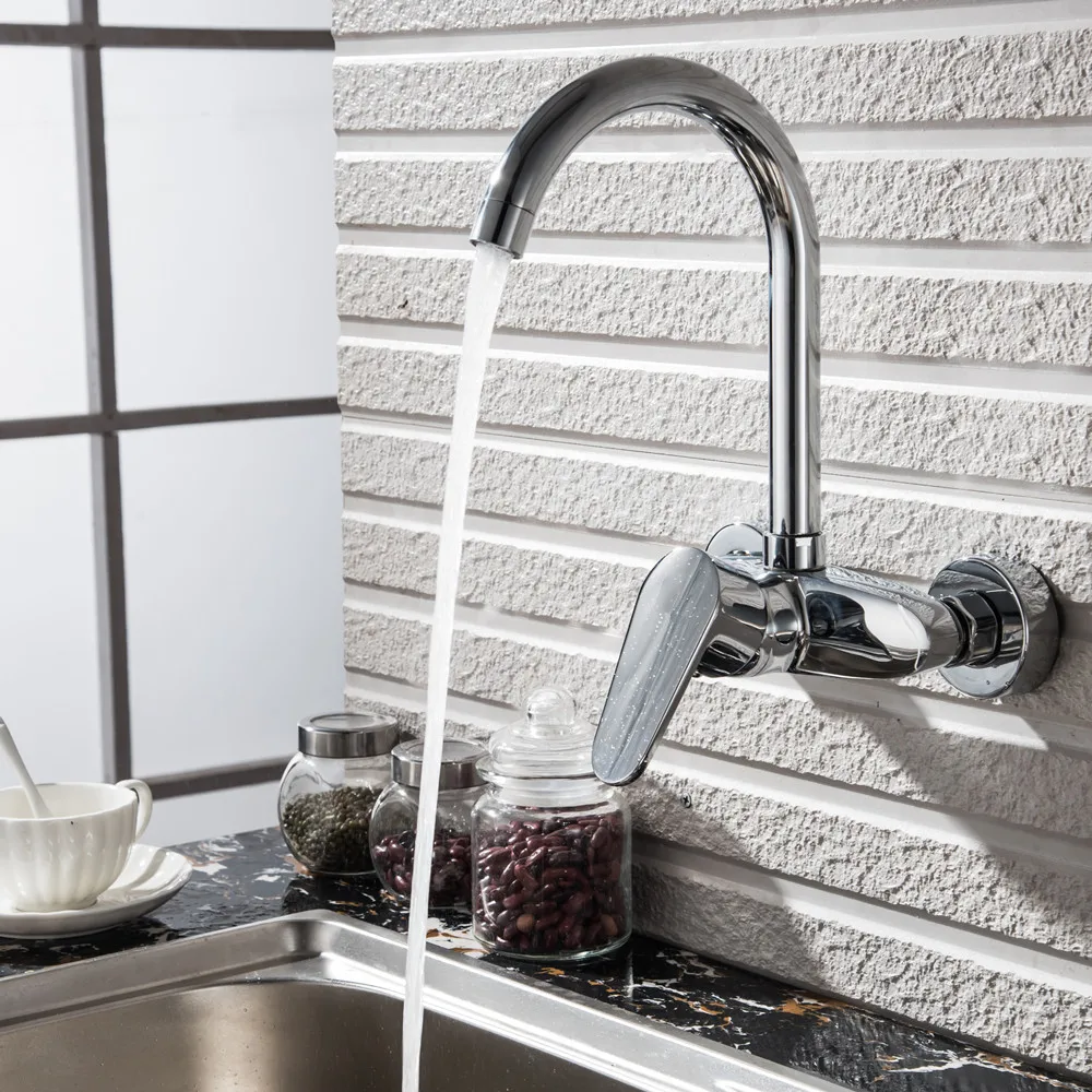Chrome Double Holes Single Handle tap 360 Degree Rotation Wall Mounted Cold and Hot Water Purification kitchen faucet Mci16