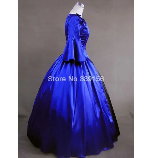 Платье с длинными рукавами синего и черного цвета с плакат «средневековая фантазия» нарядное платье на Хэллоуин платье "вампир" готическое платье "Виктория"