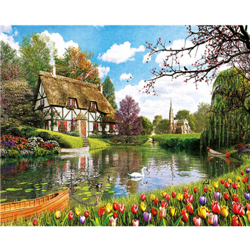 

5D DIY Diamond Embroidary Full Round Drill Mosaic Cross Stitch Forest River 3D Diamond Painting kit Sticker Home Decor TY206