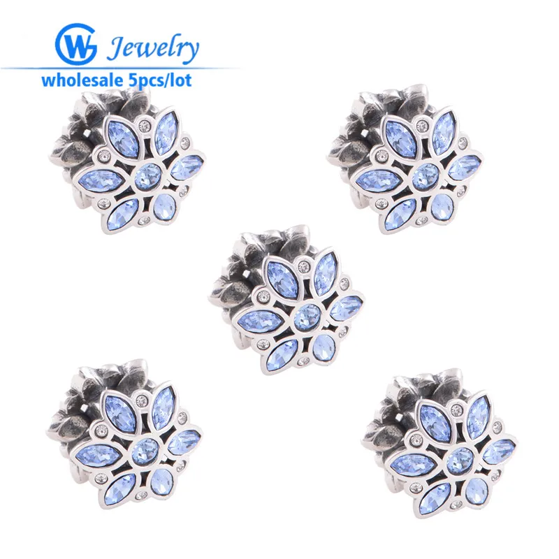 5pcs/bijoux flower silver Bead charm pendants with crystal for jewelry
