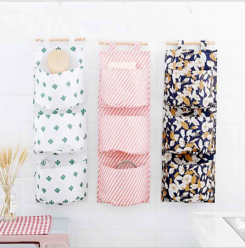 

Wall Hanging Storage Bags Organizer Linen Closet Children Room Organizer Pouch for Toys Books Cosmetic Sundries 3 Pockets