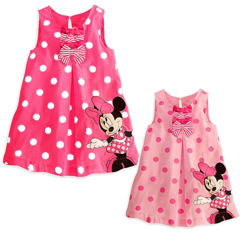 Camisa Vestido de Niña Minnie Mouse Sin Mangas Algodon Casual Fiesta Ropa Bebes