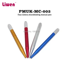 DHL,, 4 цвета, Профессиональные ручные перманентные ручки для татуажа бровей, 100 шт./партия, с подарком, 15 шт., микро-иглы для микроблейдинга бровей