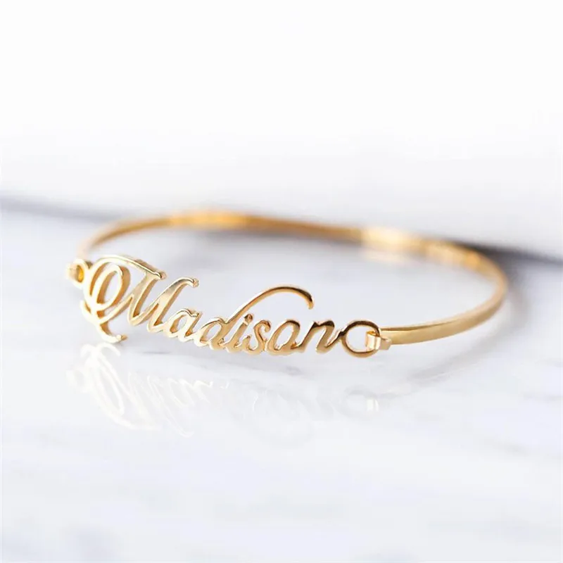 

Custom Name Handwriting Any Font Customer Design Bracelet Bangle for Women Girl Personalized Gold Silver Stainless Steel Jewelry