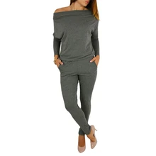 Повседневный комбинезон женский с высокой талией Клубная одежда обтягивающая, с открытыми плечами боди Женский стрейч Bodycon коcтюм с длинными рукавами комбинезон