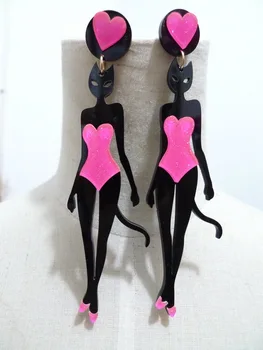 

Free Shipping 12pairs/lot Sexy Cat Lady Bikini Heart Earrings for Women Crazy Cat Lady Fashionable Pub Show Accessories