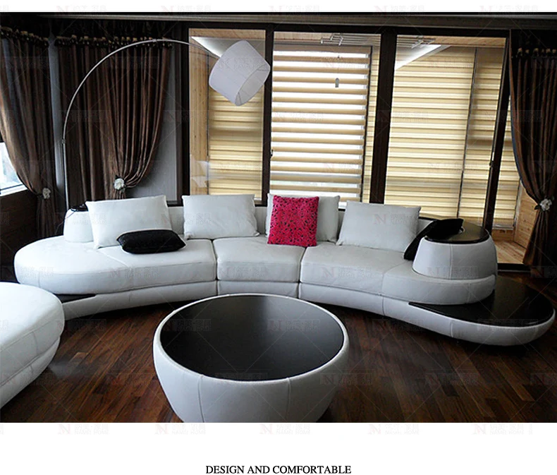 US $199.00 cow top grade real leather sofa sectional living room sofa corner home furniture couch arc shaped with solid wooden modern style