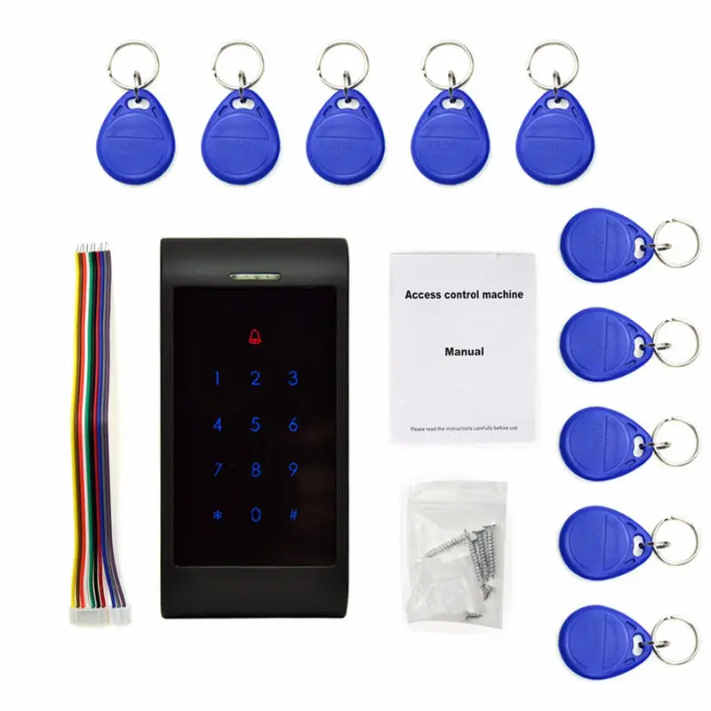 X8-ID Сенсорный экран Клавиатура, контроллер системы контроля доступа Электрический Чеканный замок на дверь Системы модель RFID кард-ридер с 10-информационные Брелоки для ключей - Цвет: Черный