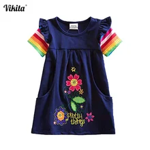 VIKITA; летнее платье для девочек; Vestidos Для детей; платья для девочек с рисунком единорога; платье с цветочным рисунком для малышей; детская хлопковая одежда принцессы