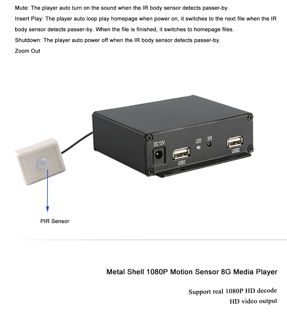 MPC1920-3 датчик человеческого тела full hd NAND FLASH 8G цифровая вывеска коробка usb медиаплеер