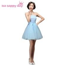 Синий формальный сладкий 16 милый короткий скромный симпатичный без бретелек из тюля подходящее для выпускнова бала корсет для вечеринки платья с кружевом для подростков H3507