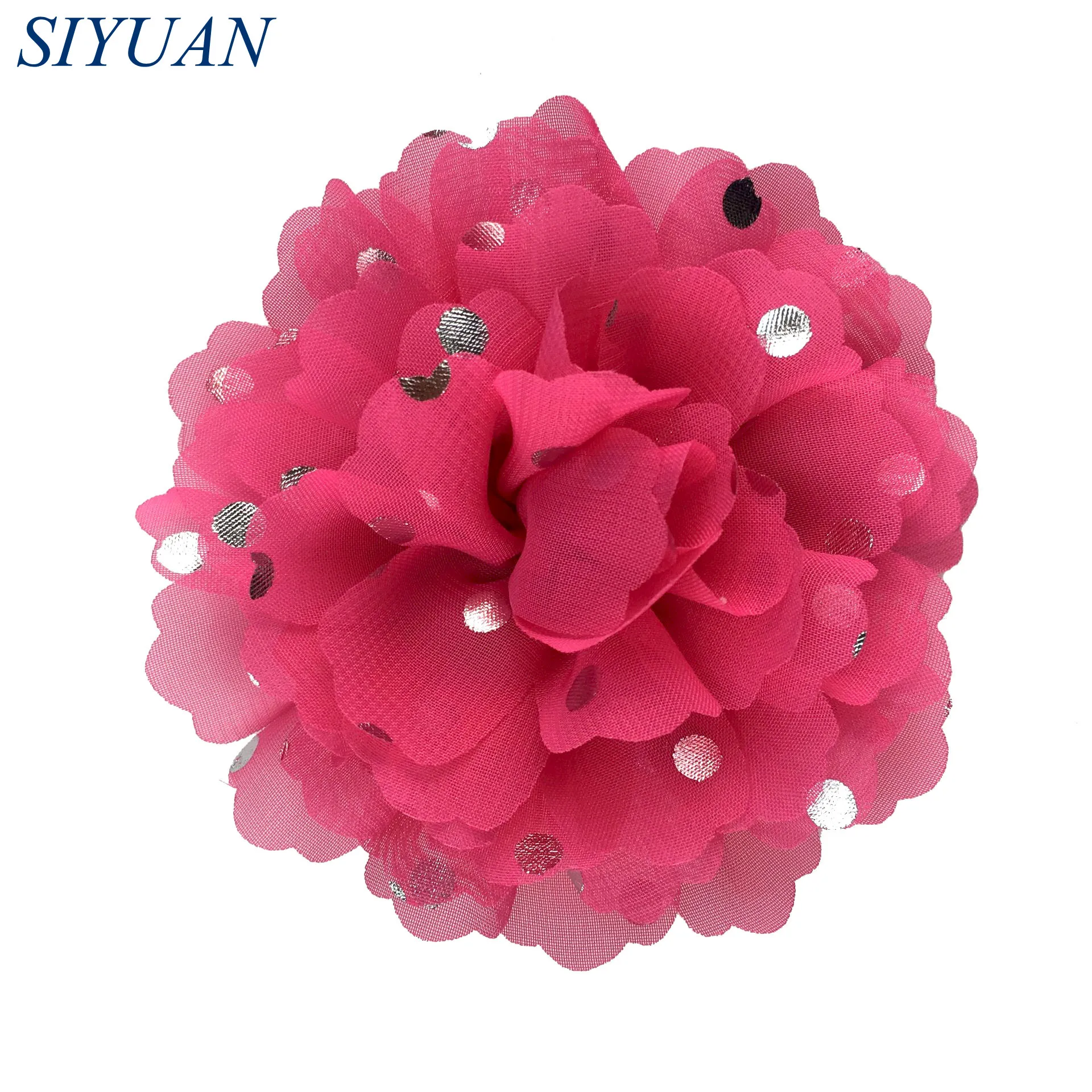 

10pcs/lot 10cm Large Silver Polka Dot Chiffon Flower Wavy Fabric Flower with Hair Clip 22 Summer Bright Color TH294