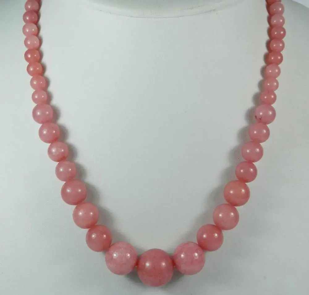 

6-14mm Exquisite Pink Rhodochrosite Round Bead Jewelry Necklace