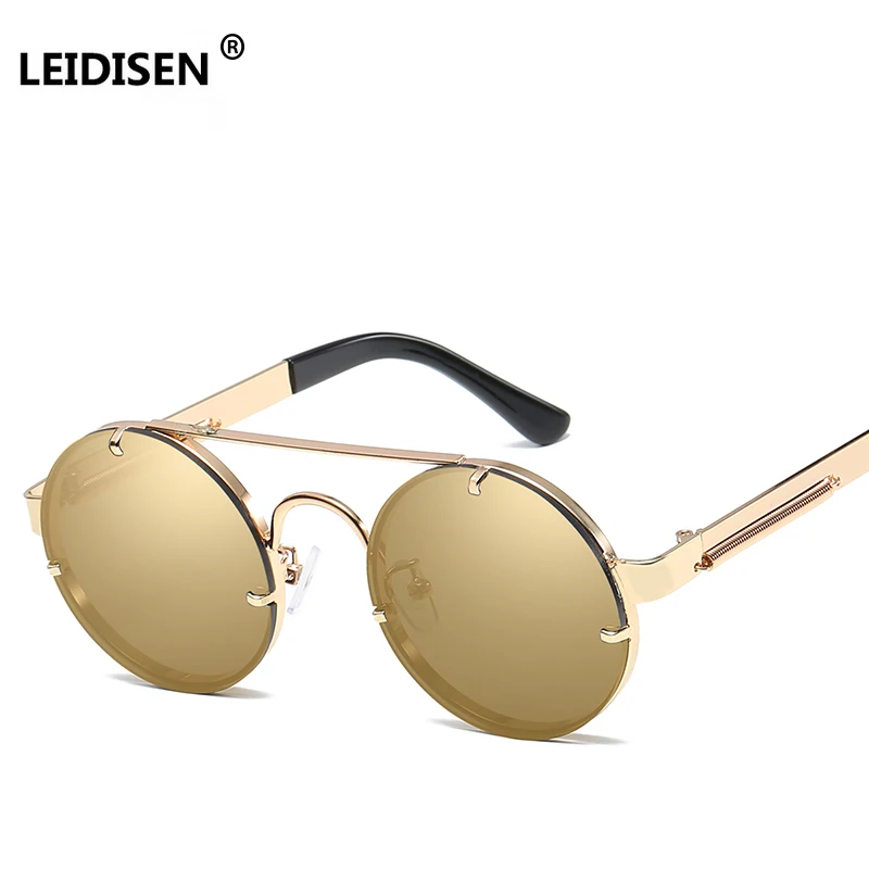 

Vintage Steampunk Sunglasses Men Goggles Round Sunglasses Women Brand Design Metal Frame Twin-Beams Glasses Mirror Shades