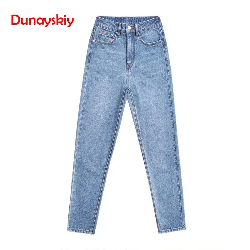 Корейская уличная джинсовые штаны Винтаж Женские джинсы-бойфренды для Для женщин мама джинсы с высокой талией синий Повседневное узкие