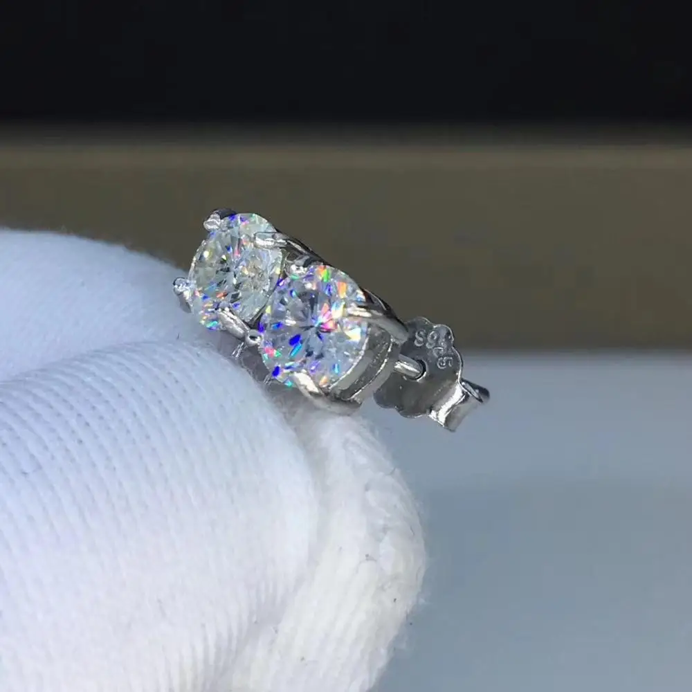 Поэтические еврей магазин Круглый Муассанит огранка всего 1.00ct алмаз тест прошел Муассанит Серьги серебристого цвета; бижутерия подарок подруге