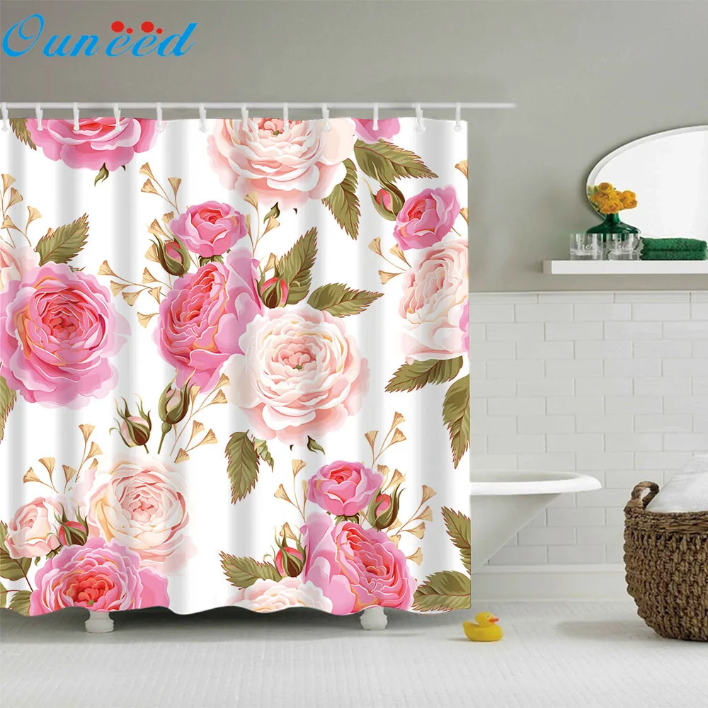 

Ouneed Shower Curtains flowers Printing Waterproof cute Bath/Toilet Curtains 12 Hooks Bathroom Shower Curtain 2019 HOT drop ship