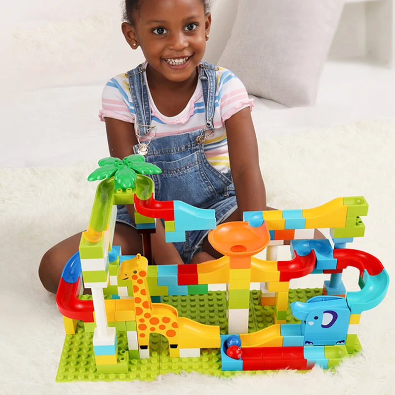 

New 91-143Pcs Marble Race Run Maze Ball Jungle Adventure Track Building Blocks Big Size Building Bricks LegoINGlys Duploed Block