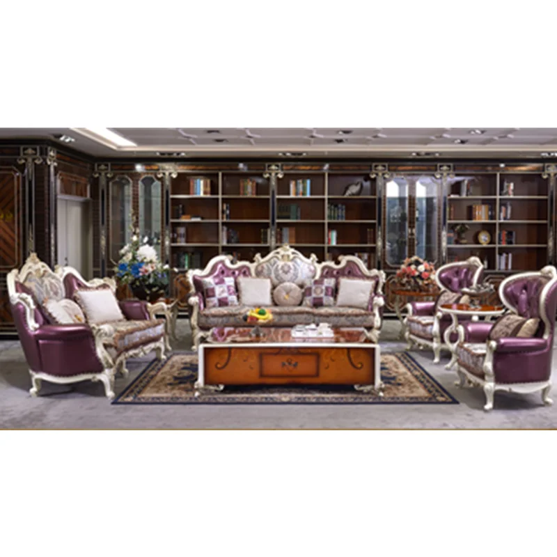 

Wooden Leather Recliner Royal Luxury Furniture Sofa set, Baroque 9 Seater sofa set