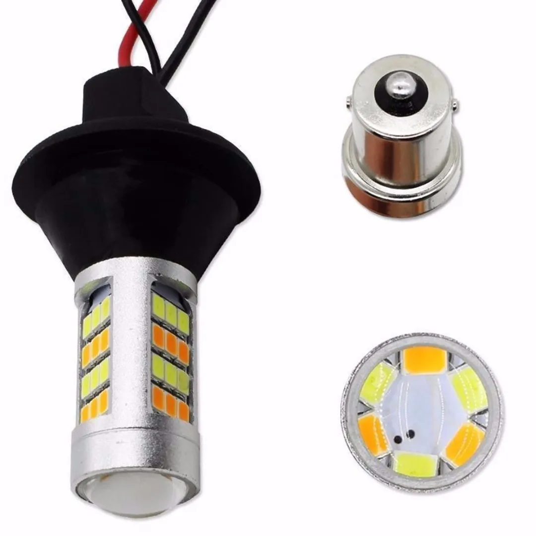 Mayitr 2pcs 1156 P21W S25 BA15S Daytime Running Light 42LED Switchback White Amber Turn Signal Light for Car Light Source