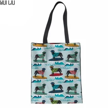 Парусиновые сумки для покупок для женщин экологический многоразовый складной черный лабрадор печать сумка сумочка тоут Хлопковая Сумка-тоут