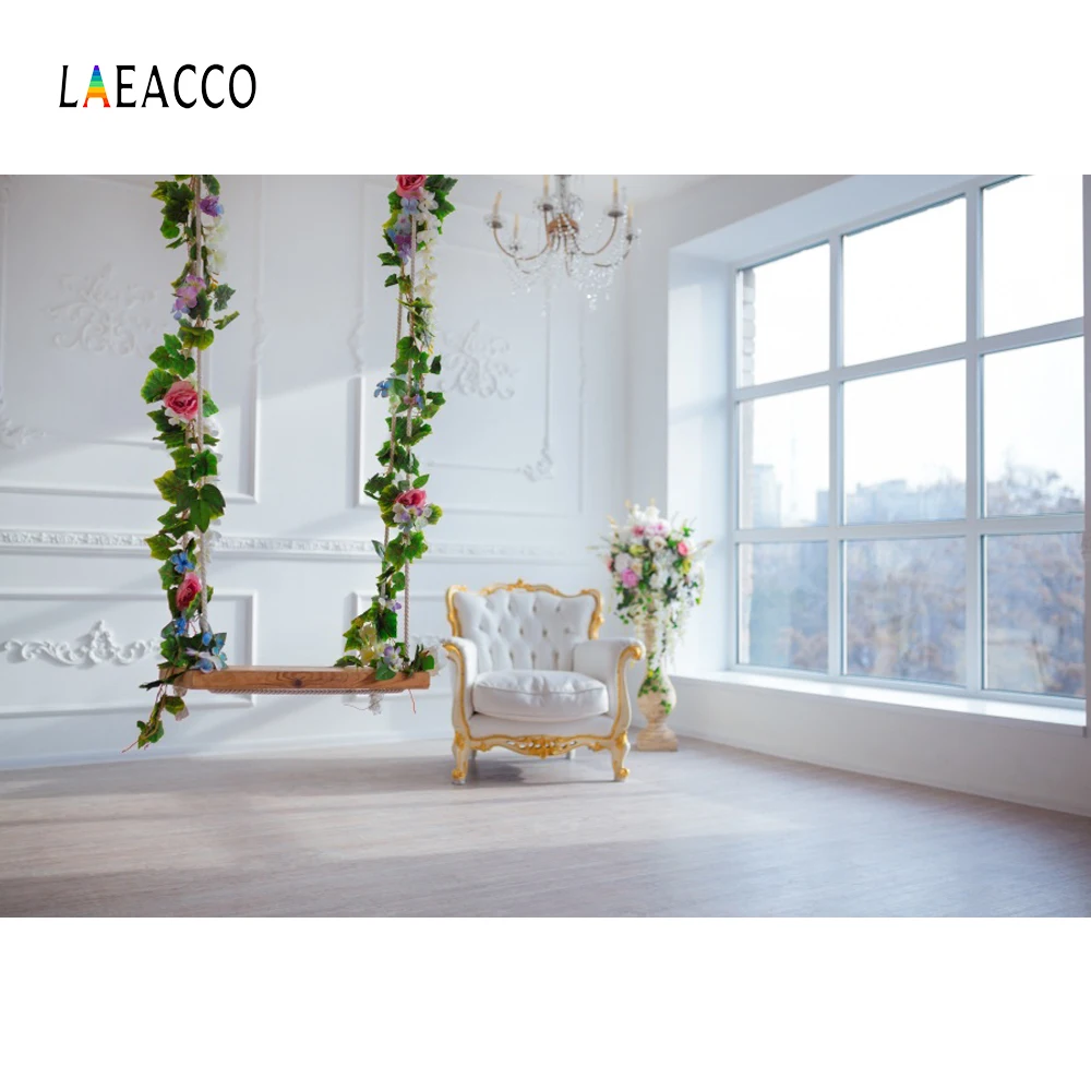 Laeacco Фото фоны серый шик стены качели детское кресло французский Окно комнаты фоны для фото внутри помещения фотосессия Фотостудия
