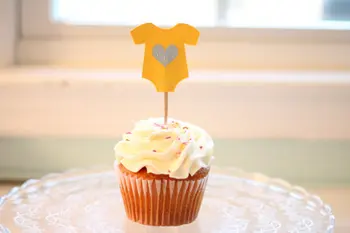 

Yellow Onesie Cupcake Toppers baby shower party favors free shipping