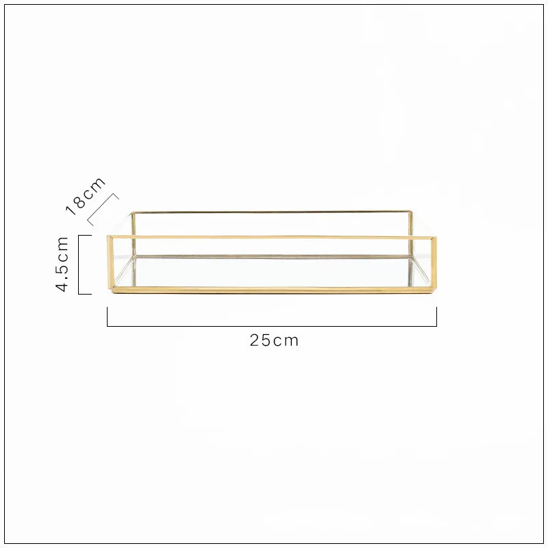 Нордический латунный лоток для хранения, золотой прямоугольник, стеклянный органайзер для макияжа, десертная Фруктовая тарелка, ювелирный дисплей, украшение для дома, принадлежности - Цвет: Medium