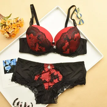 

High Quality Lace Women Bra Set Plus Size Underwear Set Embroidery Push Up Sexy Lace Briefs Panties Sexy Bra 3/4 Cup