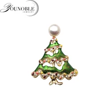 Real natural freshwater pearl brooch for women,fashion Christmas tree brooch pearl party gift trendy rhinestoned faux pearl brooch for women