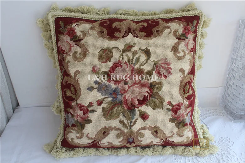 10 K 1" X 14" ручная работа шерстяная игольная Подушка Ручная работа узелковая Подушка с цветочным дизайном без вставок