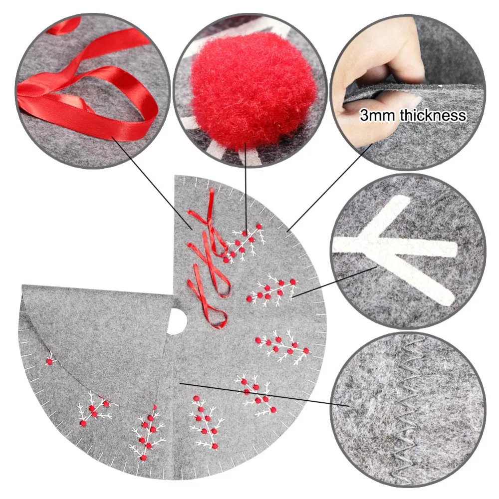 OurWarm 48 дюймов фетровая аппликация Рождественская елка юбка комплект круглая серая Рождественская елка юбка Новогодняя Рождественская вечеринка украшения
