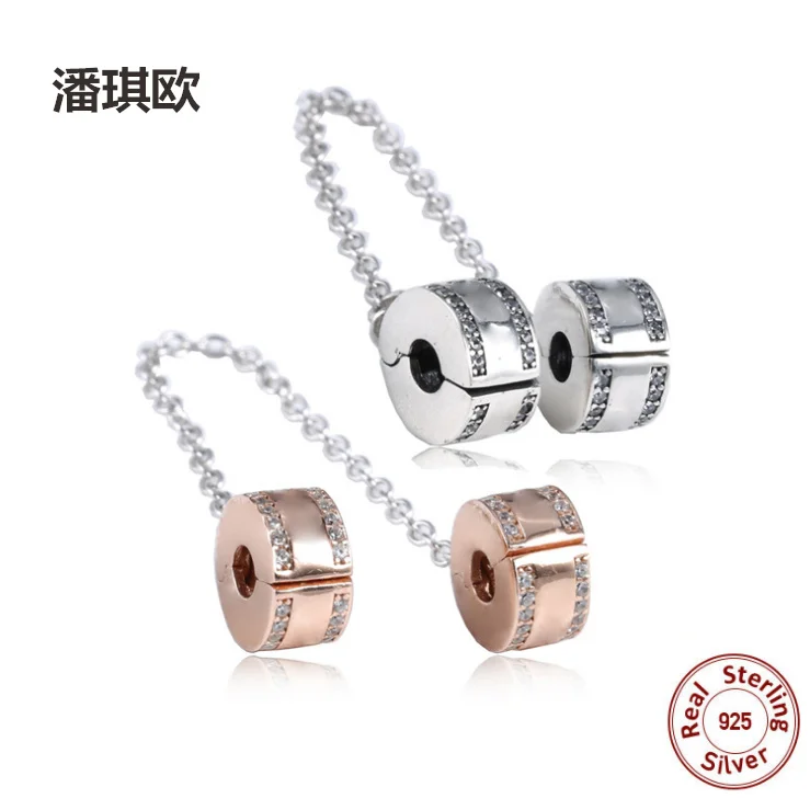 2018 New 100% Sterling Silver Safety chain Silver&Rose Gold Charm Fit Original pandora Bracelet&Bangle DIY Jewelery For women 2018 New 100% Sterling Silver Safety chain Silver&Rose Gold Charm Fit Original pandora Bracelet&Bangle DIY Jewelery For women