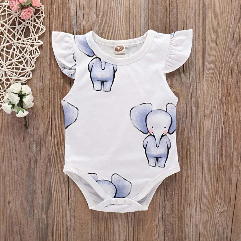 Newborn Baby Girl Clothes Infant Print Little Elephant Romper Jumpsuit