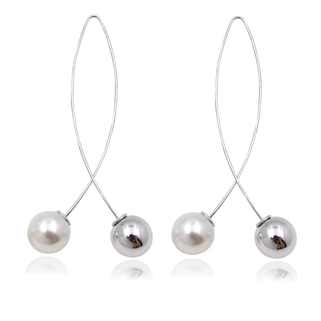 Cross Imitation Pearl Earrings Long Simple Fashion Earrings Women Wedding Jewelry Boucles D'oreilles Pour Les Femmes