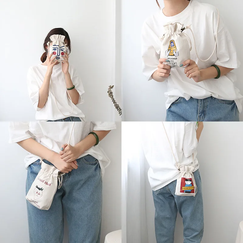 

2019 New Fashion Cute Mini Women String Printing Canvas Handbags Female Casual Simple Messenger Bags Shoulder Bags