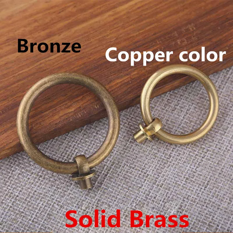 5Pcs Modern simple solid brass cabinet handles round ring drawer pull handle jewelry box dresser single hole handle