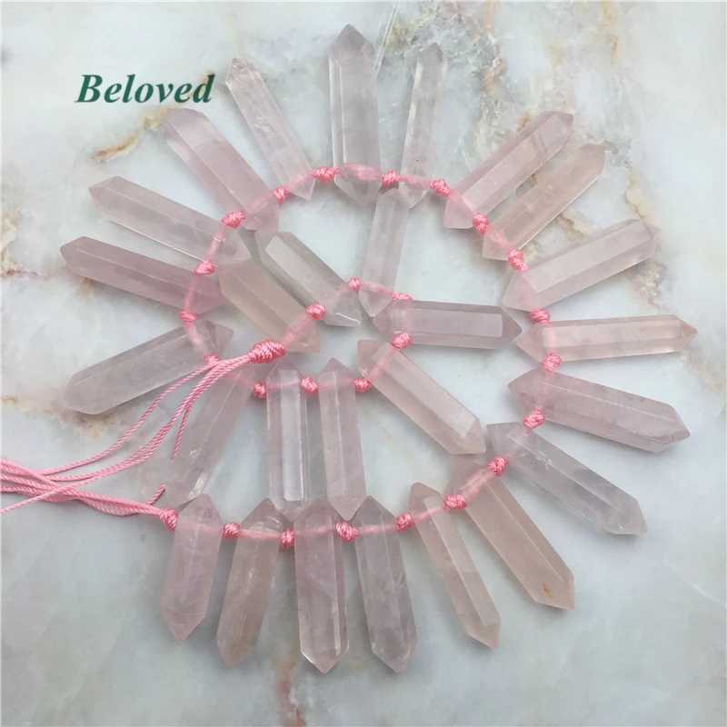 

15.5" Double Terminated Roses Quartz Strand Beads,Natural Pink Crystal Quartzs Point Jewelry Making Loose Beads,BG18027