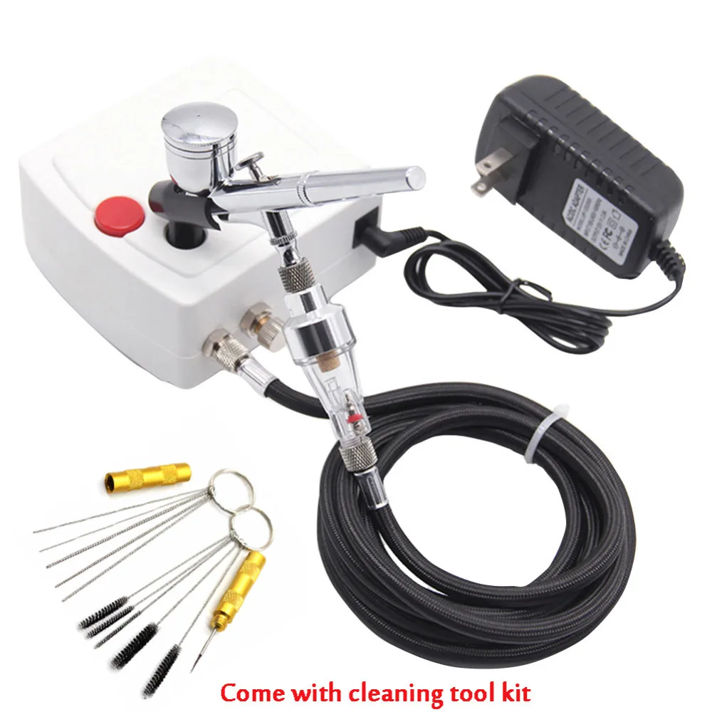Beste Met cleaning tool kit Dual Action Airbrush met Compressor Verf Spuitpistool Voor Nail Art Tattoo cake mini air brush compressor