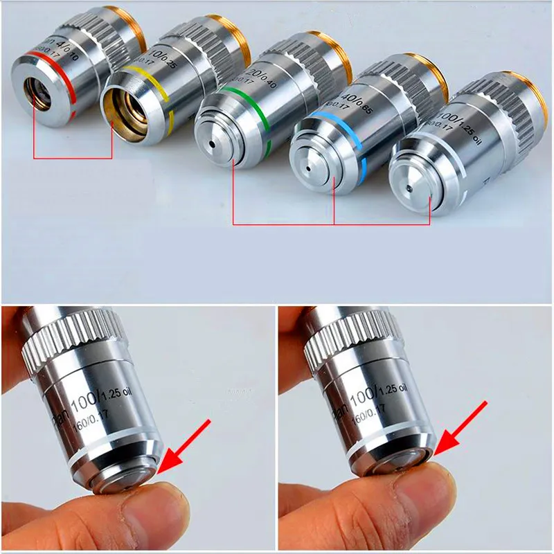 Профессиональный план ахроматическая цель 20X-100X международный стандарт диафрагмы RMS/20,2 мм резьбовой разъем микроскопы