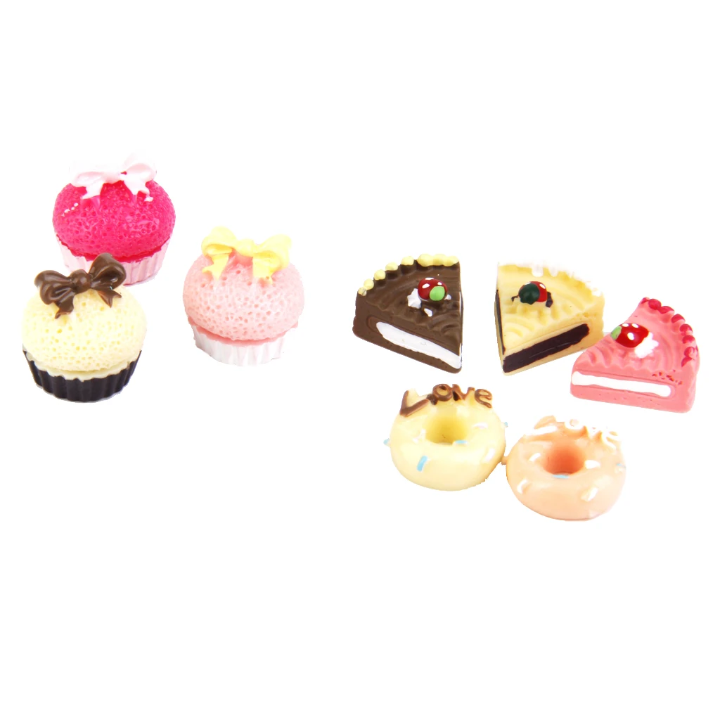 1/12 Scale Dollhouse Miniature 8 Pieces Mixed Resin Assorted Cakes Food Doll Kitchen Bakery Accessory Decoration